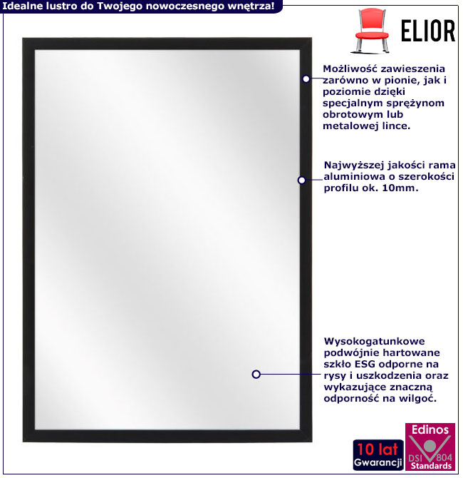 Infografika czarnego aluminiowego lustra Mavis