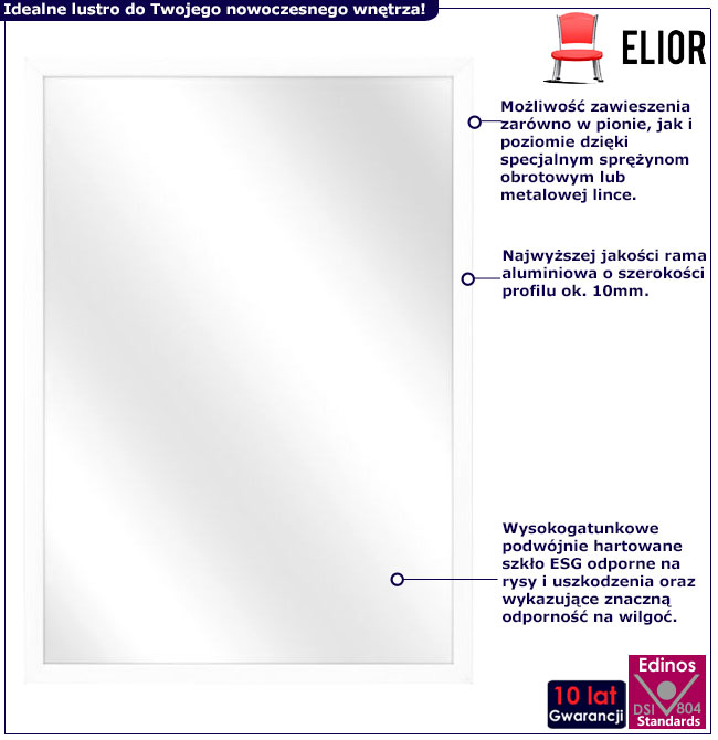 Infografika białego aluminiowego lustra Gaxo