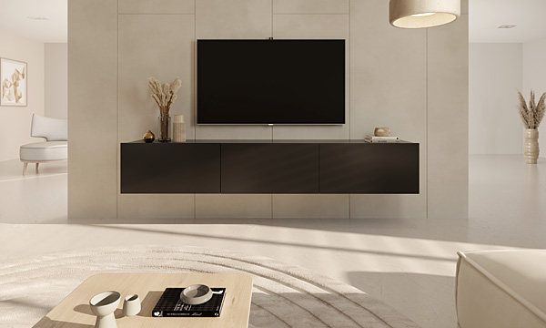 Wizualizacja wiszącej szafki RTV Elorones 4X czarny