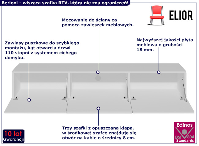 Wisząca szafka RTV Elorones 4X kolor biały