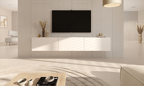 Wizualizacja wiszącej szafki RTV Elorones 4X biały 