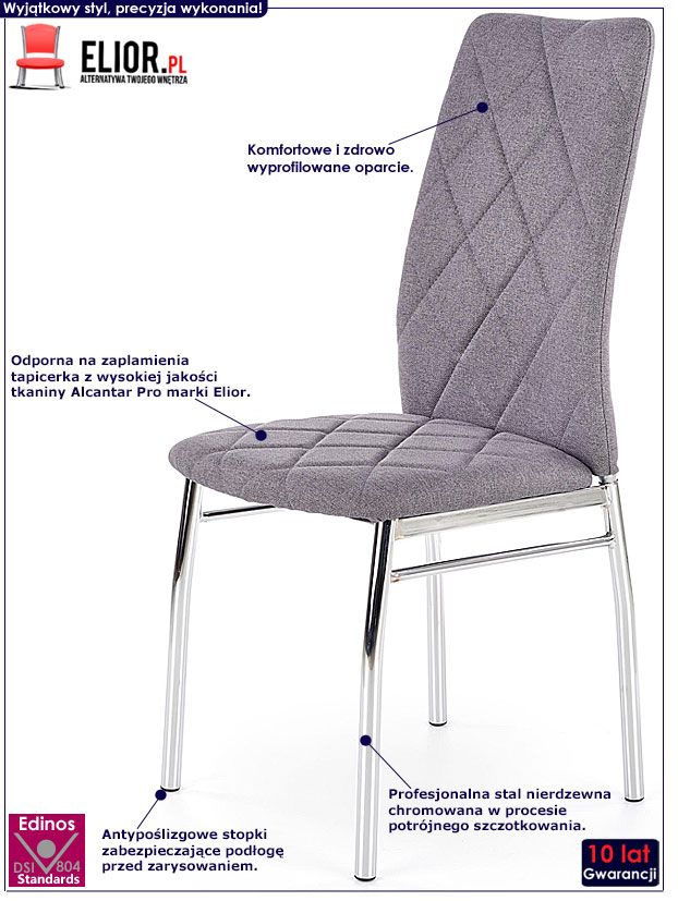 Popielate krzesło do kuchni, jadalni Ivar