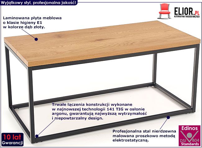 Industrialna ława do salonu dąb złoty Montana