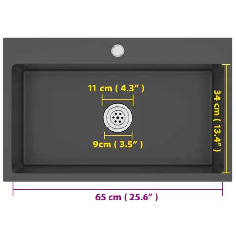 Wymiary czarnego zlewu kuchennego Latori 7X