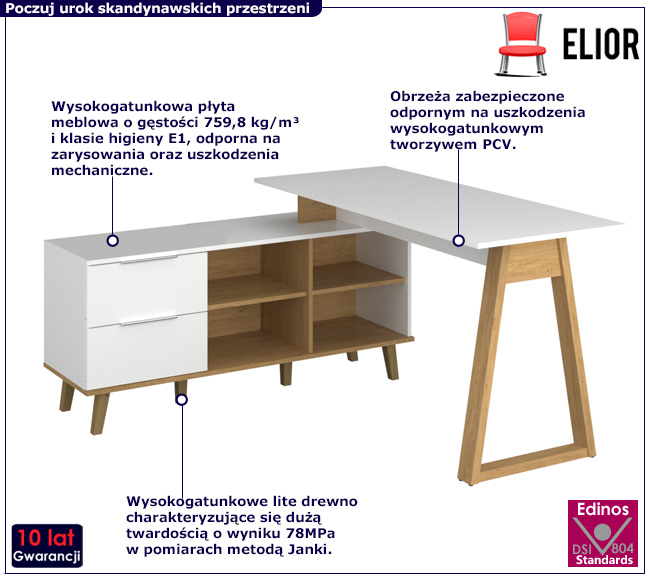 Skandynawskie białe biurko Norveso 15X