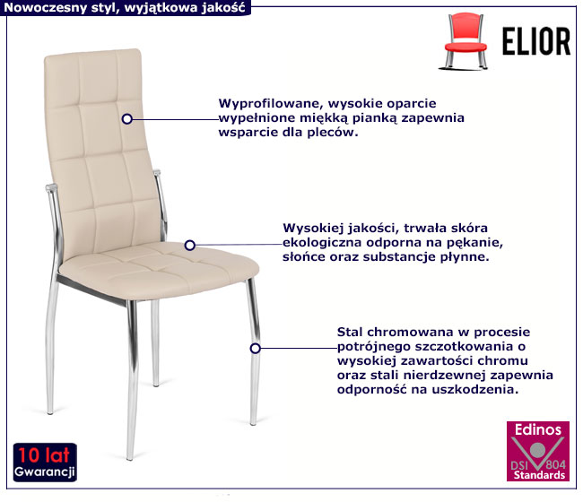 Beżowe krzesło z ekoskóry do kuchni Groggi 3X