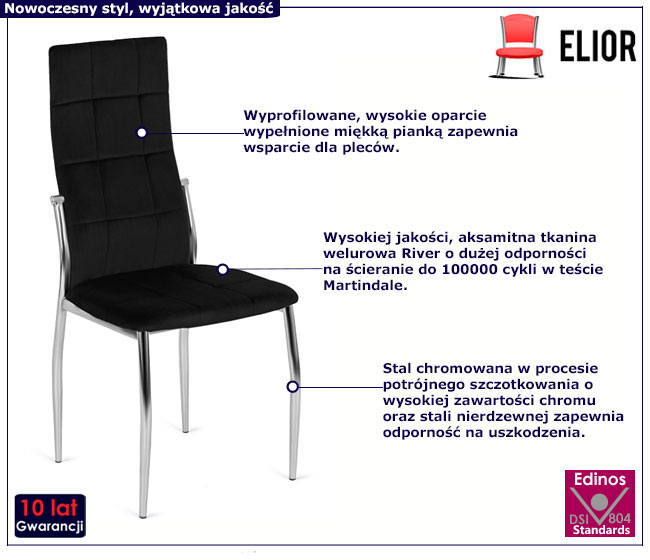 Czarne krzesło welurowe do jadalni Groggi 4X