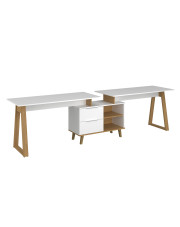 Białe podwójne biurko z regałem - Norveso 17X w sklepie Edinos.pl