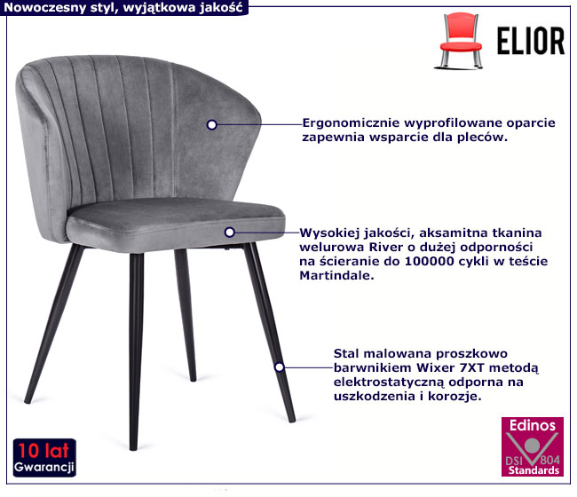 Szare krzesło welurowe z pikowanym oparciem Milet