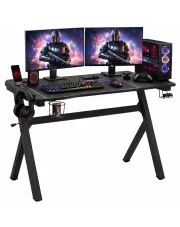 Czarne biurko gamingowe z podświetleniem LED - Cortina 11W w sklepie Edinos.pl