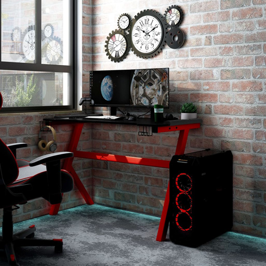 Wizualizacja biurka dla graczy Diarf kolor czarny+czerwony