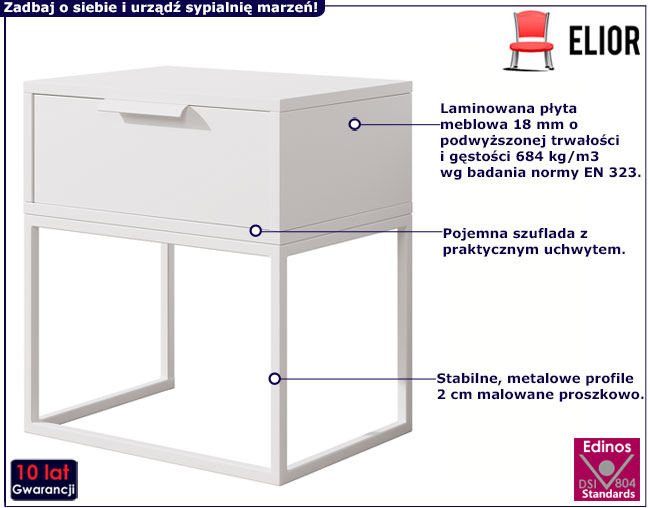 Industrialna biała szafka nocna Alar