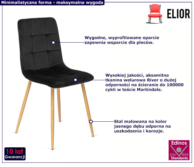 Czarne krzesło welurowe minimalistyczne Klen