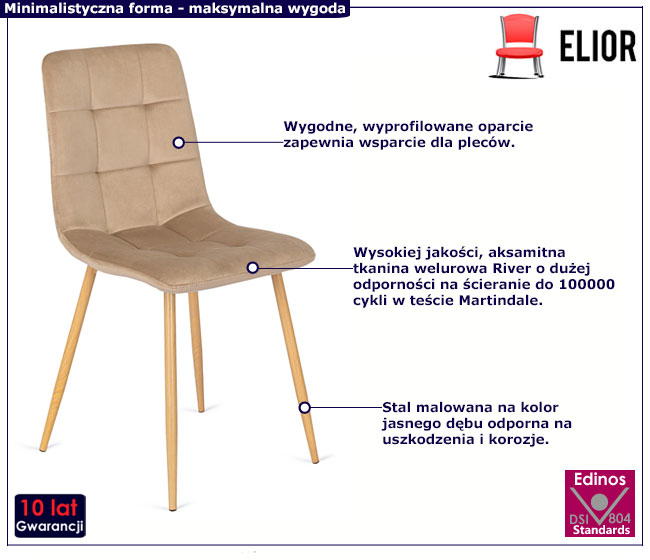Beżowe krzesło welurowe minimalistyczne Maveso