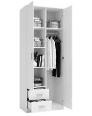 Biała szafa z drązkiem i półkami - Jonfo w sklepie Edinos.pl