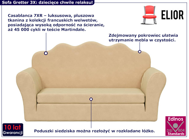 2-osobowa sofa dziecięca Lobefo 3X kolor kremowy