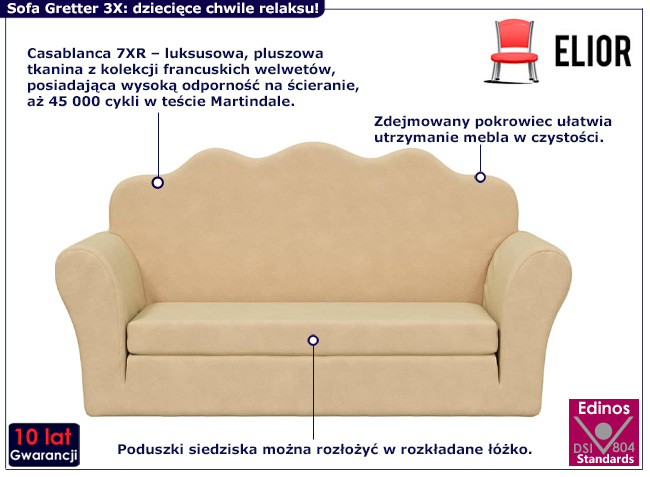 2-osobowa sofa dziecięca Gretter 3X kolor kremowy