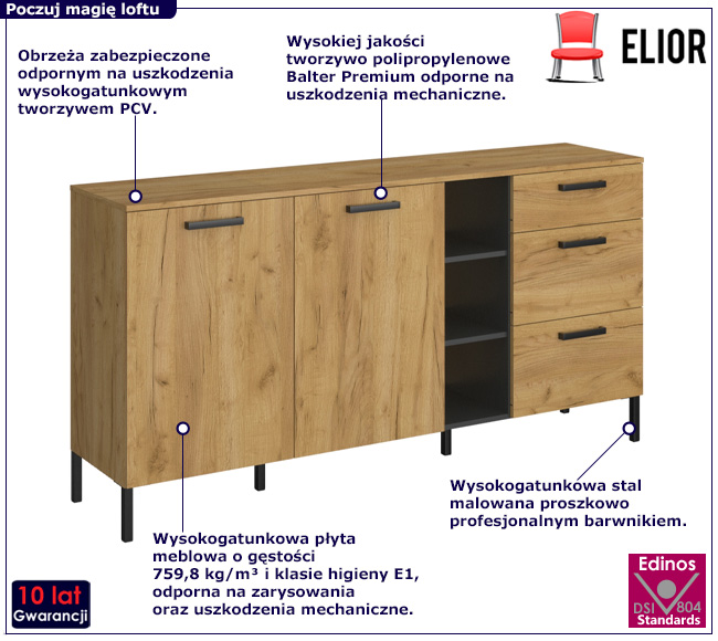 Loftowa komoda do salonu Vinos 4X