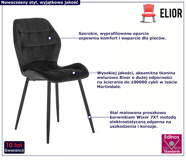 Czarne krzesło welurowe do jadalni Edro 3X