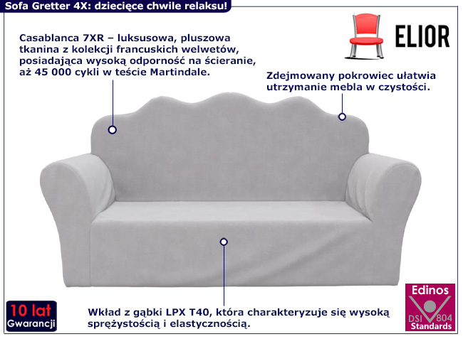 2-osobowa sofa dziecięca Gretter 4X kolor jasnoszary