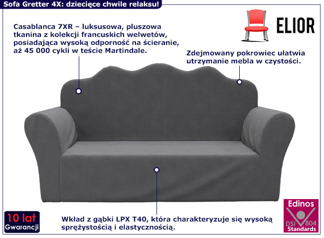 2-osobowa sofa dziecięca Nala 4X kolor antracyt
