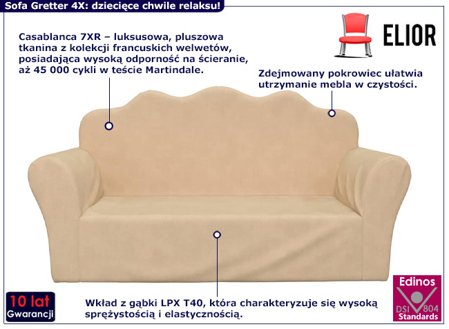 2-osobowa sofa dziecięca Gretter 4X kolor kremowy