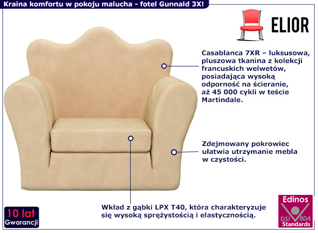 Rozkładany fotel dziecięcy Gunnald 3X kolor kremowy