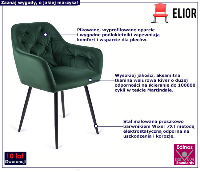 Zielone krzesło fotelowe do jadalni Tobio
