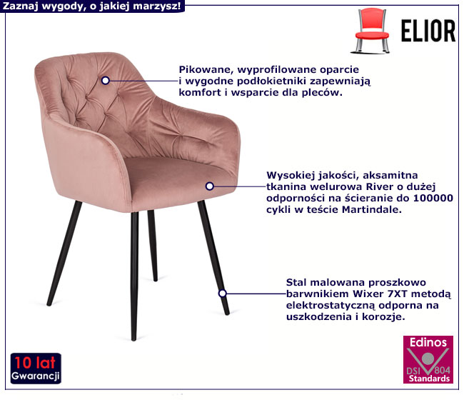 Różowe krzesło fotelowe do jadalni Damo