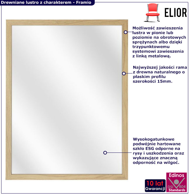 Infografika lustra w kolorze drewniany naturalny dąb Solma