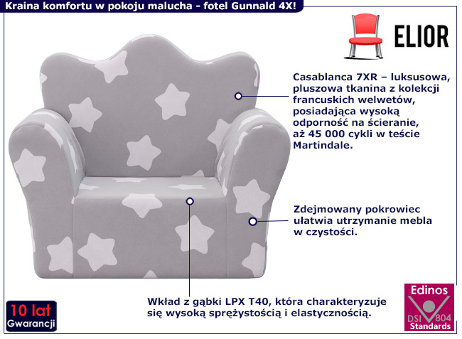 Fotel dziecięcy Gunnald 4X szary z gwiazdkami 