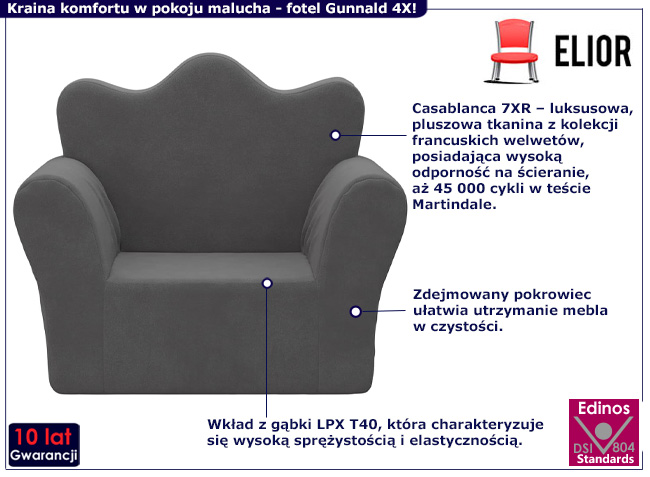 Fotel dziecięcy Gunnald 4X kolor antracyt