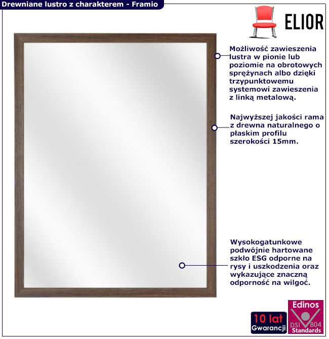 Infografika lustra w kolorze drewniany orzech Solma