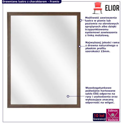 Infografika lustra ściennego w drewnianej ramie orzech Framio