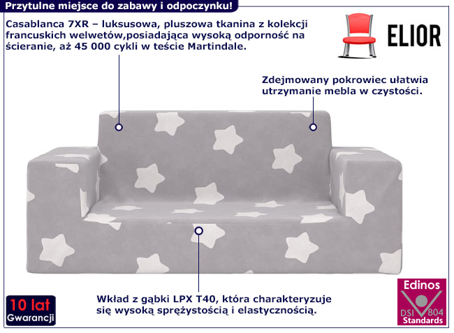Pluszowa fofa dziecięca Santino 3X kolor szary z gwiazdkami