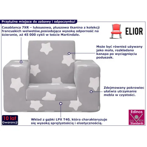 Fotel dziecięcy Hring 3X szary z gwiazdkami