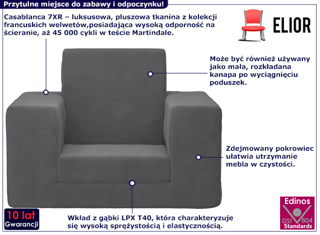 Rozkładany fotel dziecięcy Danila 3X kolor antracyt