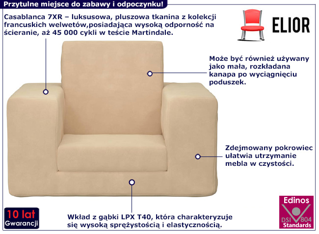 Kremowy rozkładany fotel dziecięcy Hurems 3X