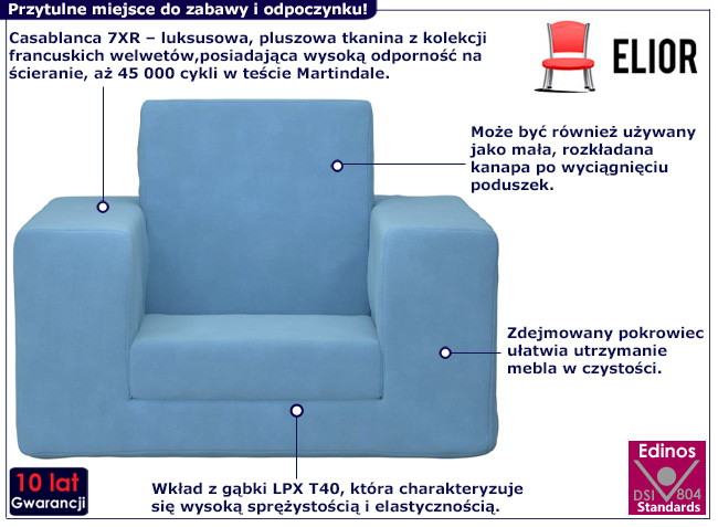 Niebieski rozkładany fotel dziecięcy Hurems 3X