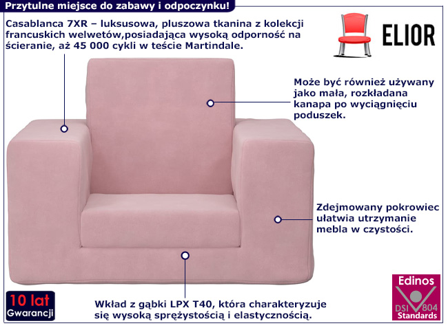Różowy rozkładany fotel dziecięcy Hurems 3X