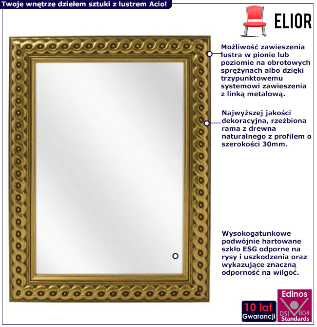 Infografika dekoracyjnego złotego lustra w stylu glamour Jarina