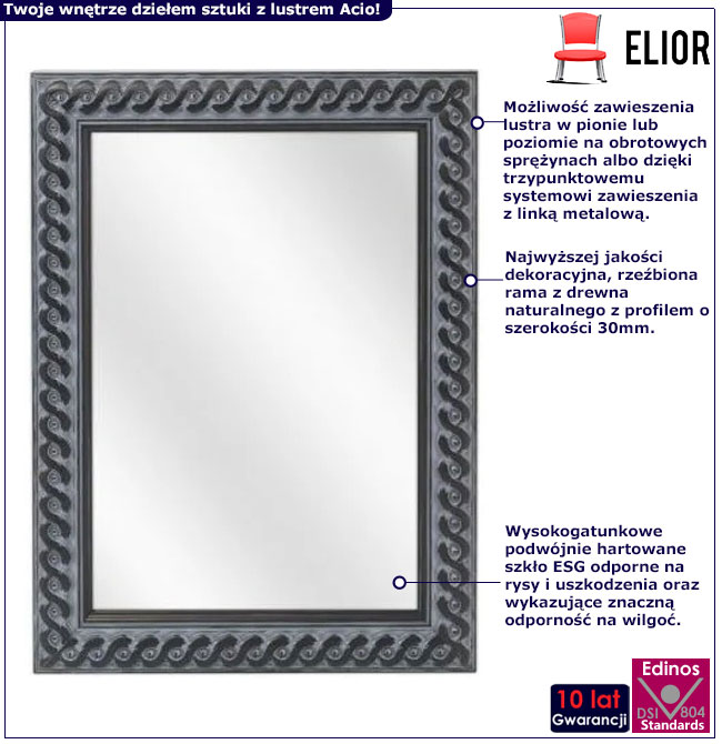 Infografika dekoracyjnego lustra w stylu glamour postarzana czerń Ball