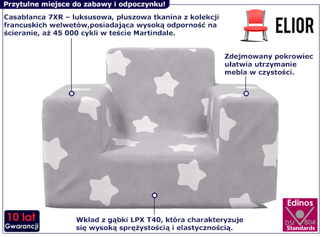 Dziecięcy fotel z pluszowym pokrowcem Danila 4X szary z gwizdkami