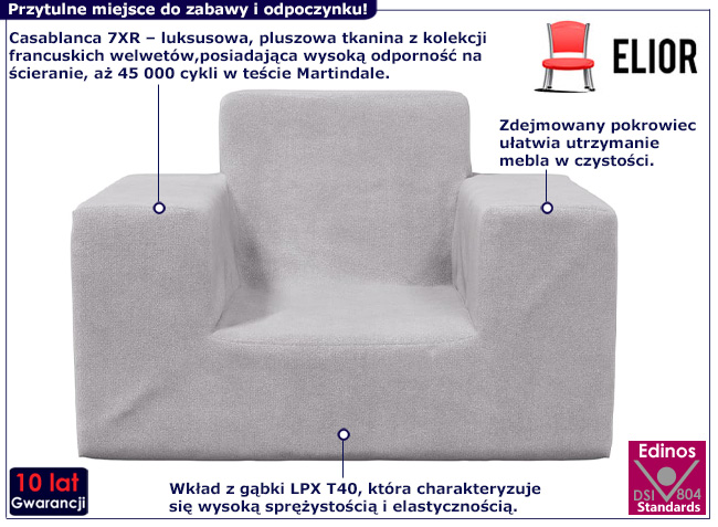 Dziecięcy fotel z pluszowym pokrowcem Hring 4X jasnoszary