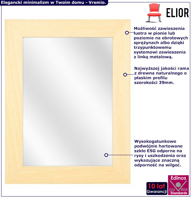 Infografika naturalnego drewnianego lustra w szerokiej ramie Ifrez