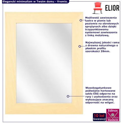 Infografika prostokątne drewniane lustro kolor naturalny Vremio