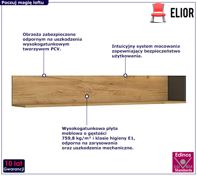 Loftowa półka wisząca Opes 12X