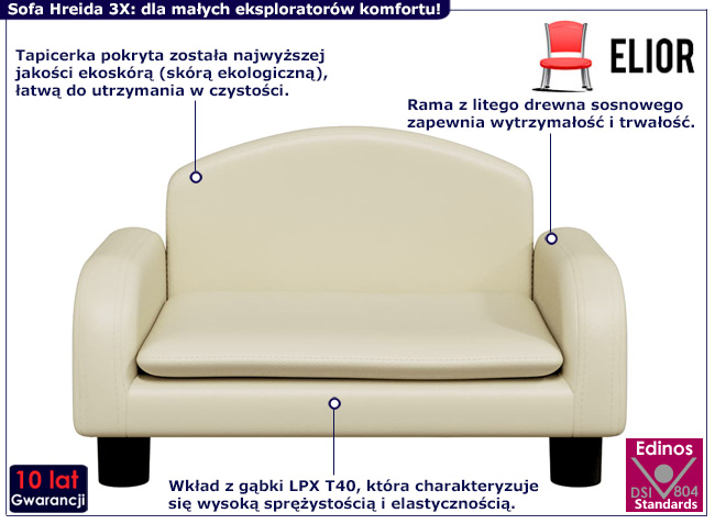 Dziecięca sofa z ekoskóry Velira 3X kolor kremowy