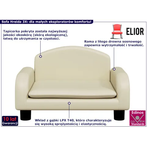 Kremowa dziecięca sofa z ekoskóry1 Hreida 3X