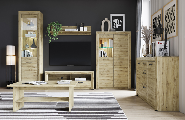 Wizualizacja wnętrza z zestawem mebli Lacar